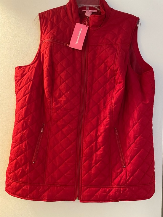 Woman Within Jackets & Blazers - Woman Within Red Quilted Puffer Vest with Zipper